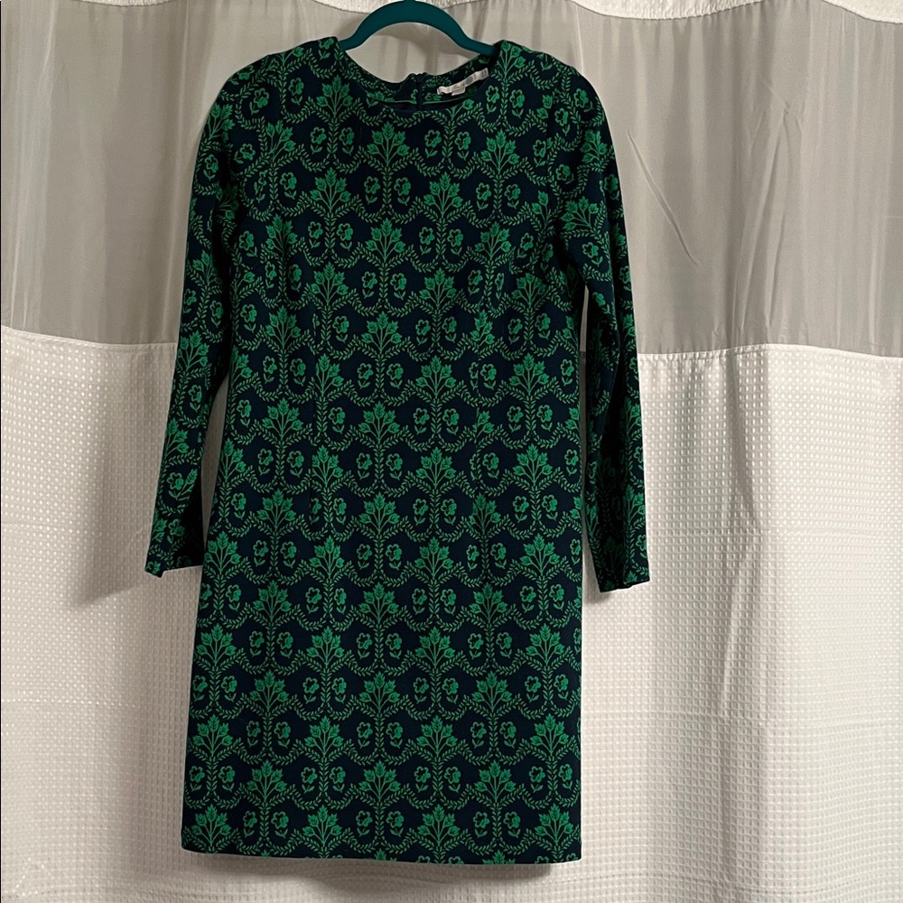 Boden Black and Green Floral Long Sleeve Dress